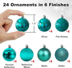 Teal 1.6" Small Christmas Balls Christmas Tree Decoration Ornaments Shatterproof Hanging Balls for Birthday Halloween Holiday Wedding Decorations Set of 24pcs