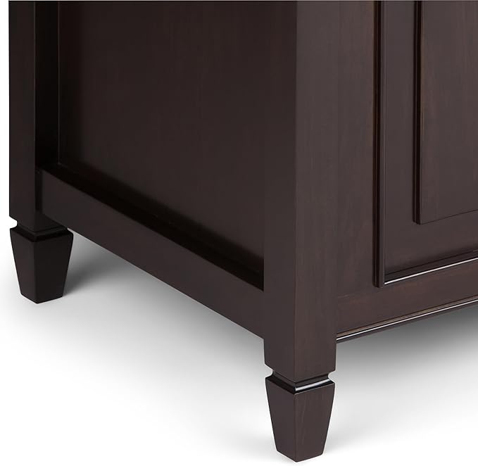 SIMPLIHOME Connaught Storage Bench - 51 inch Wide Solid Wood Trunk Bench in Dark Chestnut Brown, Traditional Bench for Entryway with Lift-Up Lid and 3 Hidden Compartments