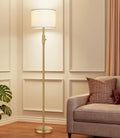 【Upgraded】 Dimmable Gold Floor Lamps for Living Room, 9W LED Bulb Included, Modern Standing Lamp with White Lamp Shade, Tall Pole Light for Bedroom Reading Office Corner Nursery