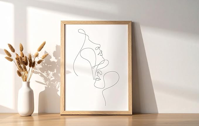 Y2K BOO Minimalist Face to Face UNFRAMED Wall Art Two Portraits Continuous Line Drawing 8x10 Inch Heavyweight Paper Modern Aesthetic Studio Decor