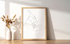 Minimalist Face to Face Wall Art Two Portraits Continuous Line Drawing 8x10 Inch Oak Wood Beige Framed Modern Aesthetic Profile Print for Bedroom Decor