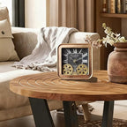Vintage Steampunk Desk Clock, 6 Inch Metal Industrial Table Clock with Moving Gears, Silent Non-Ticking Quartz, Battery Operated Shelf Decor for Home Office Living Room (Gold)