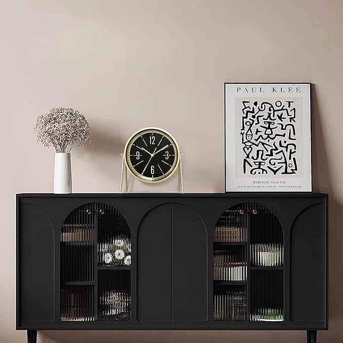 QIYAODECO® Vintage Metal Desk Clock for Bedroom, with Adjustable Angle Ticking Small Battery Operated Mantel Bedside Clock, Decorative Table Old Fashioned Style Black Decor Adult Kid Gift,Gold Black