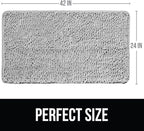 KANGAROO Bathroom Rugs, Chenille Soft Absorbent Bath Rug, Shaggy Shower Mat, Quick Dry Machine Wash Bathmat, Plush Carpet Mats for Tub, Bathtub and Room Home Decor Accessories, 42x24, Light Gray