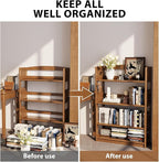 5-Tier Solid Wood Open Bookcase,Modern Display Bookshelf,Farmhouse Wide Etagere Bookcase, Freestanding Storage Cabinet for Study Room Office Living Room Flower Rack