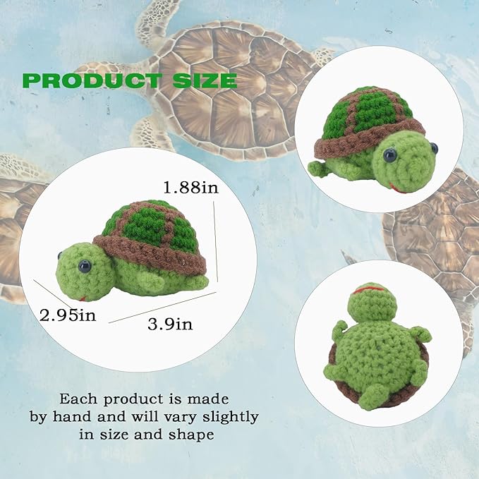 Handmade Funny Positive Turtle Crochet Birthday Gifts, 1.6inch high Sea Turtle with Positive Affirmation Card, Cute Home Office Car Decoration for Friends Coworkers, Inspirational Gifts Ornament