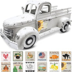 Sunflower Decor 13.4 Inch Vintage White Farmhouse Truck with 12 Magnets Sunflower Kitchen Spring Decorations for Home Shelf Office Metal Pickup Interchangeable Seasonal Decor Garden Truck Planter