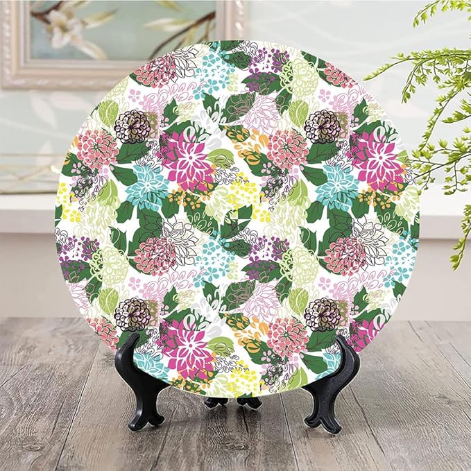 Ceramic Display Plate, Floral Ceramic Hanging Decorative Plate, Vibrant Flower Bouquet Botanical Beauty Artistic, 10 Inch, Household Custom Ceramic Plate, Multicolor