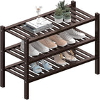 3 Tier (Thick) Bamboo Shoe Rack for Closet Free Standing Wood Shoe Shelf for Entryway Small Space Stackable 27"x12"x21" (Black Brown)