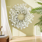 Spring Wreath for Front Door, 24 Inch White Cream Forsythia Spring Wreath Blossom Cluster Flower Farmhouse on Grapevine for Festival Celebration Front Door Wall Window Hanging Décor