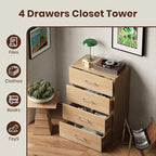 ROOMTEC 31.5" 4 Drawer Short Tower Closet Unit, Modular Closet System with Drawers and Shelf, Wardrobe Organizer for Bedroom or Walk-in Closet, Wall Mounted, Customizable Clothes Storage Unit, Wood