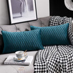12x20 Teal Throw Pillow Cases: 2 Pack Original Striped Velvet Rectangular Decorative Pillow Covers for Farmhouse Couch