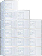 DUMOS Clear Shoe Storage Boxes, 15-Pack Plastic Stackable Shoe Containers with Lids, Display Sneaker Case Organizer for Closet, Under Bed, Entryway,White (Fit Size 11)