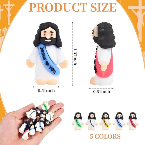 100 PCS Little Jesus Figures, Mini Jesus Figurines in Bulk, Tiny Pocket Rubber Jesus Love You Figure for Religious Party Favors, Sunday School, Baptism Gift, Easter Egg Stuffers (100)