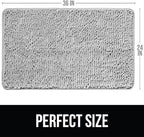 KANGAROO Bathroom Rugs, Chenille Soft Absorbent Bath Rug, Shaggy Shower Mat, Quick Dry Machine Wash Bathmat, Plush Carpet Mats for Tub, Bathtub and Room Home Decor Accessories, 36x24, Light Gray