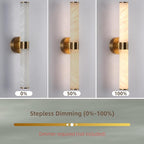 23.8in Gold Alabaster Wall Sconces Set of 2, Modern Brass Bathroom Sconce Light, Spanish Marble Wall Lamp, Hardwired LED Wall Lighting for Bedroom Living Room Staircase Hallway Dining Room