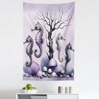 Ambesonne Purple Tapestry, Dried Tree with Mushrooms in Lilac Color Palette and Huge Seahorse Prints, Fabric Wall Hanging Decor for Bedroom Living Room Dorm, 30" X 45", Mauve and Lavender