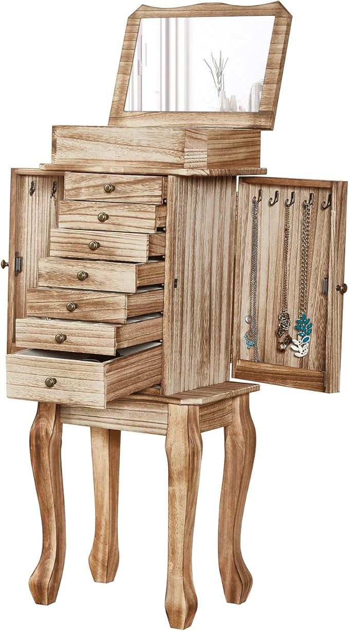 Emfogo Standing Jewelry Armoire, 7 Drawers & 2 Side Doors Jewelry Amoire Cabinet Standing with Top Flip Makeup Mirror, Jewelry Chest Jewelry Boxes