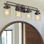 Emliviar 4-Light Vintage Vanity Light - Farmhouse Bathroom Wall Light Fixtures, Oil Rubbed Bronze Finish with Clear Glass, YCE238B-4W ORB