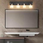 Vanity Light Fixture,4-Light Vanity Light for Bathroom,Matte Black Bathroom Vanity Lighting Over Mirror with Square Clear Glass Shade for Restroom