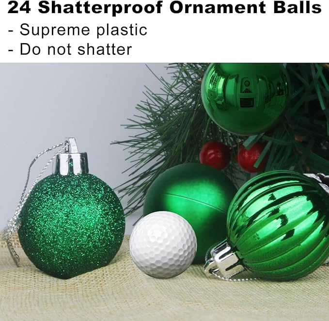 Emerald Green 2.5" Christmas Balls Christmas Tree Decoration Ornaments Shatterproof Hanging Balls for Birthday Halloween Holiday Wedding Decorations Set of 24pcs