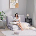 Bean Bag Chairs for Adults,Folding Sofa Bed,Floor Couch Bed, Foam Filling Fold Floor Mattress with Washable Soft Faux Fur Cover, Leisure Floor Couch for Bedroom Living Room(Grey, Double)