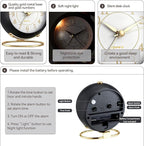 Metal Desk Alarm Clock, Retro Bedroom Table Vintage Analog Silent Non-Ticking Gold Alarm Clock, Bedside Decor(Black)