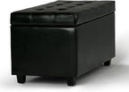 SIMPLIHOME Cosmopolitan Storage Ottoman - 34 inch Wide Upholstered Vegan Leather Rectangle Storage Ottoman Bench in Midnight Black, Transitional Tufted Ottoman for Living Room with Lift-Up Lid