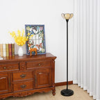 Tiffany Floor Lamp Yellow Stained Glass Tochiere Lamp Vintage 61 inches Tall Pole Standing Lamp with Foot Switch Tiffany Style Corner Light for Home Office