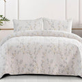 Exclusivo Mezcla Reversible Boho Quilts Queen Size, White Bedspreads Lightweight Coverlet All Season Flowers Quilt Bedding Set with Printed Floral Pattern (1 Quilt, 2 Pillow Shams)
