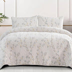 Exclusivo Mezcla Reversible Boho Quilts Queen Size, White Bedspreads Lightweight Coverlet All Season Flowers Quilt Bedding Set with Printed Floral Pattern (1 Quilt, 2 Pillow Shams)
