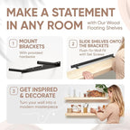 Homeforia 36 inch Wood Floating Shelves, High End Solid Natural Wood 36inch Large Floating Shelf Bathroom, Unfinished Wooden Floating Shelves for Wall, Heavy Duty Bracket, 36 X 6.5 X 1.75 in, Set of 2