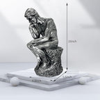 Thinker Statue Decor Office Desktop Bookcase Sculpture Accent Large DéCor Famous Rodin'S Thinker Art Collection Resin Figurine Desk Gifts for Men Modern Home Decorate (Silver)