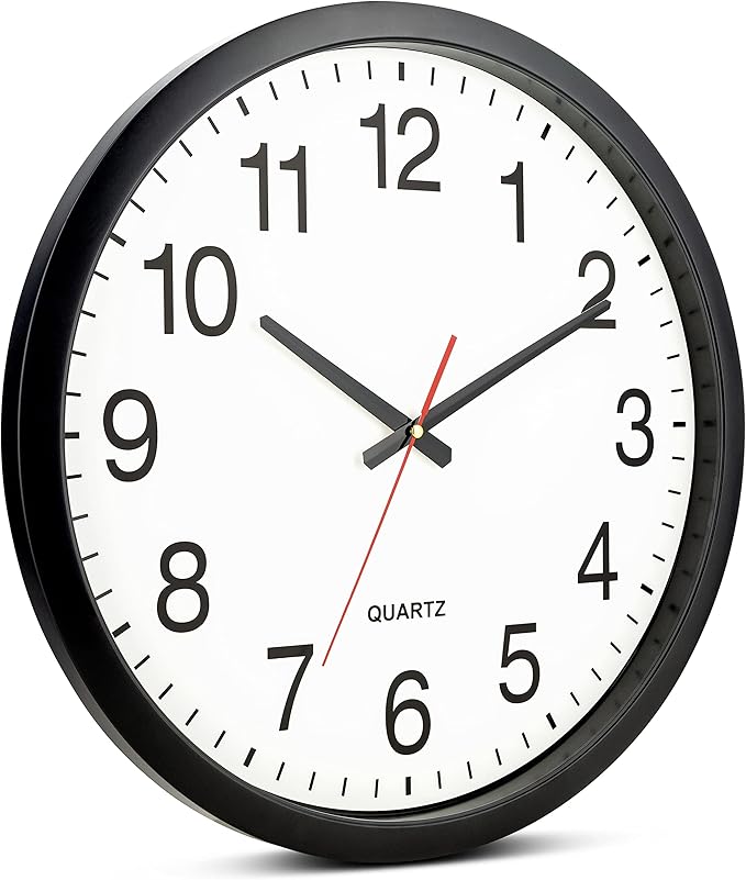 Bernhard Products Black Wall Clock Silent Non Ticking - XL 18 Inch, Set of Two Quality Quartz Battery Operated Round Easy to Read Home/Office/Classroom/School