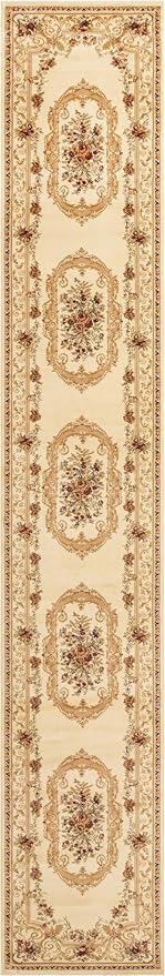 Rugs.com Chateau Collection Rug – 3' x 19' 8 Runner Cream Medium Rug Perfect for Hallways, Entryways