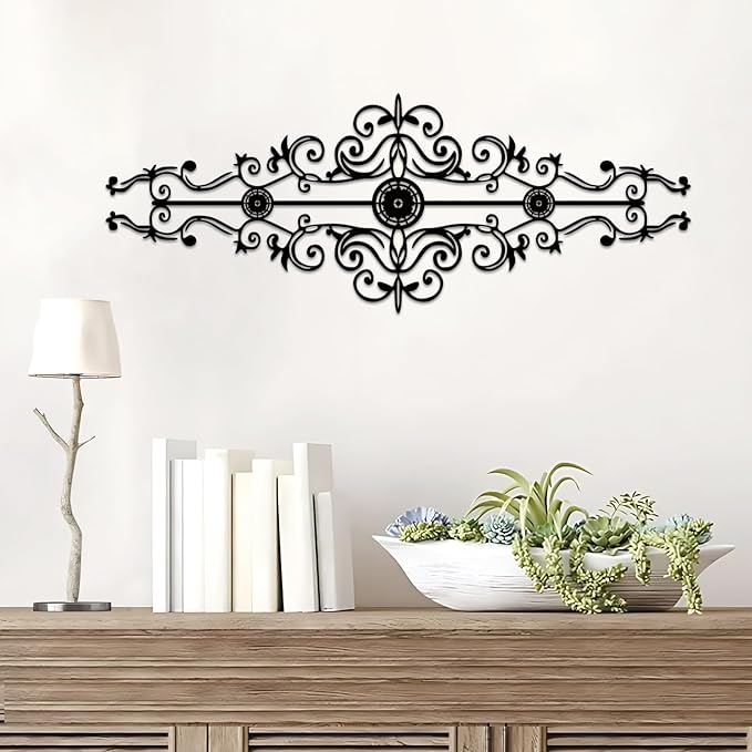 Metal Scroll Wall Decor Rustic Iron Wall Medallion Small Traditional Scroll Arts Home Decorations Scroll Accent Wall Art for Home Living Room Front Porch Above Door Hallway Entryway