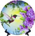 ALALAL Small Bird Hummingbird Pink&Purple Flowers Decorative Plate Decorative Ceramic Plates Home Wobble-Plate with Display Stand Decoration Household Plates Decorative - 10 inch
