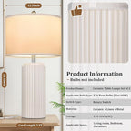23.5’’ Beige Modern Ceramic Table Lamps Set of 2 for Living Room, Farmhouse Bedside Lamps with Upgraded White Linen Shade, Rustic Nightstand Lamps for Bedroom Home Office, Vintage End Table Dorm