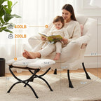 Lazy Chair with Ottoman, Large Lounge Accent Chair with Ottoman and a Throw Pillow, Beige Reading Chair for Living Room Bedroom Dorm Room Office Apartment Relaxing Use