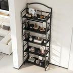 JSB No Assembly Folding Bookshelf, 5 Tier Book Shelf for Storage, Vintage Wood Foldable Bookcase for Living Room, Bedroom, Office Organization Shelves