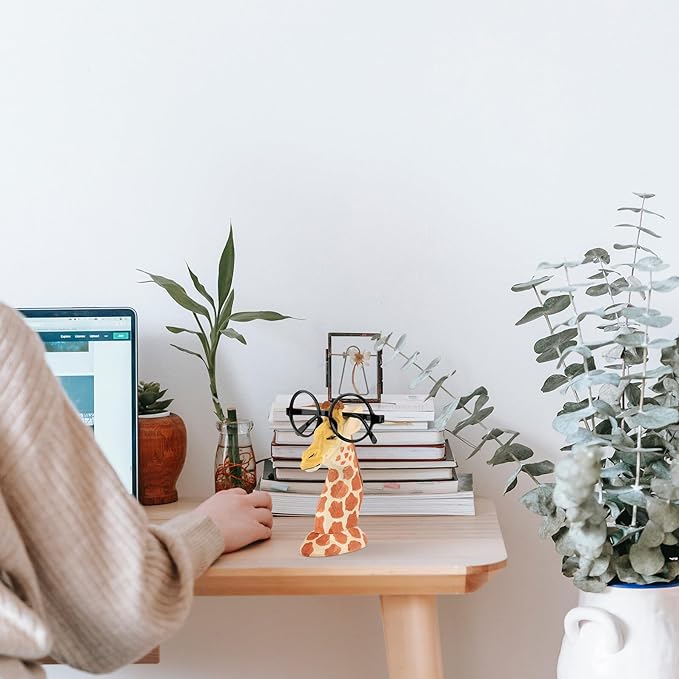 Wooden Giraffe Eyeglasses Holder Rack Tabletop Storage Stand Eyewear Organizer Desktop Display Shelf for Home Office Decor