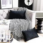 Black Striped Decorative Pillow Covers: 2 Pack 12x20 Inch Original Velvet Rectangular Throw Pillow Cases for Farmhouse Couch