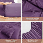 Sasttie Queen Comforter Set, 7-Piece Bed in a Bag, Pintuck Bedding Sets for All Season, Includes Comforter, Flat Sheet, Fitted Sheet, Pillowcases and Pillowshams, Grape Purple