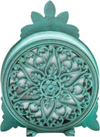 NIKKY HOME Vintage Pewter Quartz Mini Table Clock with Crystal Shining Rhinestone, 2.87 x 1.37 x 3.87 Inches, Aqua