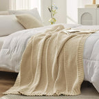 Amélie Home Chevron Chenille Knit Throw Blanket for Couch, Cozy Texture Decorative Soft Blanket for Sofa & Chair, 60"x80", Beige
