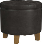 Homepop Home Decor | Upholstered Round Faux Leather Tufted Foot Rest Ottoman | Ottoman with Storage for Living Room & Bedroom | Decorative Home Furniture, Black Faux Leather