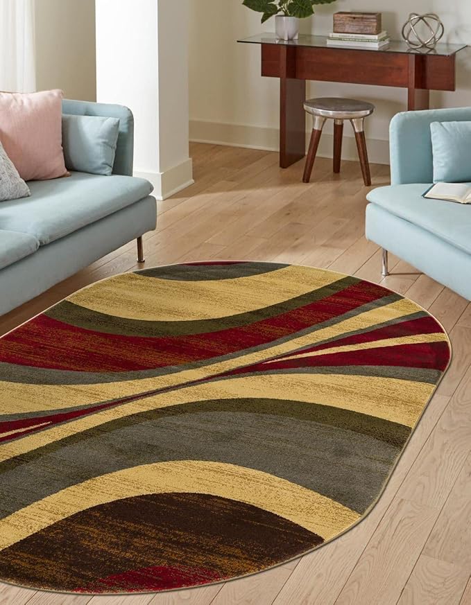 Unique Loom Barista Collection Area Rug - Ngada (5' 3" x 8' Oval, Beige/Red)