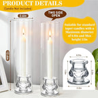 12 Set Hurricane Glass Candlestick Holders 12.6" Two Side Open Glass Candle Holders and 2.2" Taper Candlesticks Holder Bulk for Table Centerpiece Wedding Christmas Home Decor