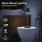 Generation Lighting Mena Accent Rechargeable Table Lamp – 14.5” Hague Blue Steel Lamp with 3-Way Base Switch, 2.4W Up/Down LED at 2700K, 260 Lumens, USB-C, Wet Rated (8000701-224)