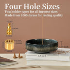 5.9" Ceramic Incense Holder with 10 Holes,5in1 Incense Tray for Sticks,Coil,Cone,Sage,Palo Santo,Handcrafted Burner Ash Catcher Smudge Bowl for Yoga Meditation Energy Cleansing Room Décor,Black